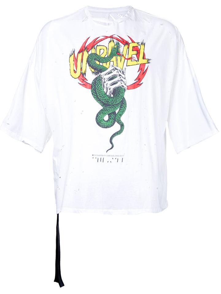 Unravel Project Destroyed Effect T-shirt, Men's, Size: Small, White, Cotton