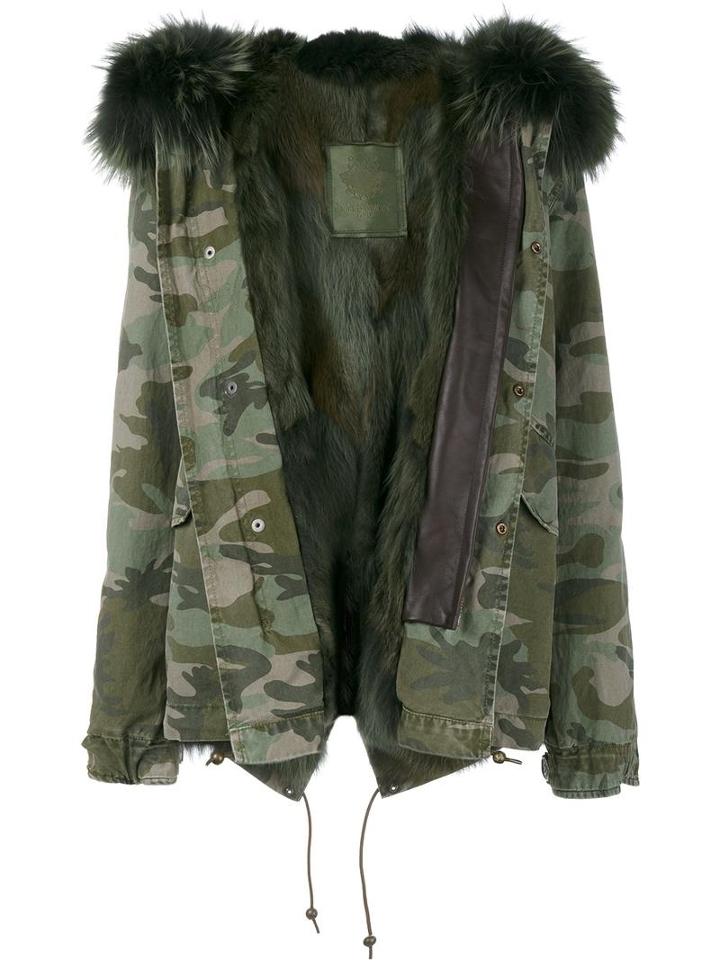 Mr & Mrs Italy Military Jacket, Women's, Size: Small, Green, Cotton/lamb Skin/coyote Fur/racoon Fur