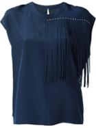 Marco Bologna Fringe Detail Boxy Top, Women's, Size: 42, Blue, Silk