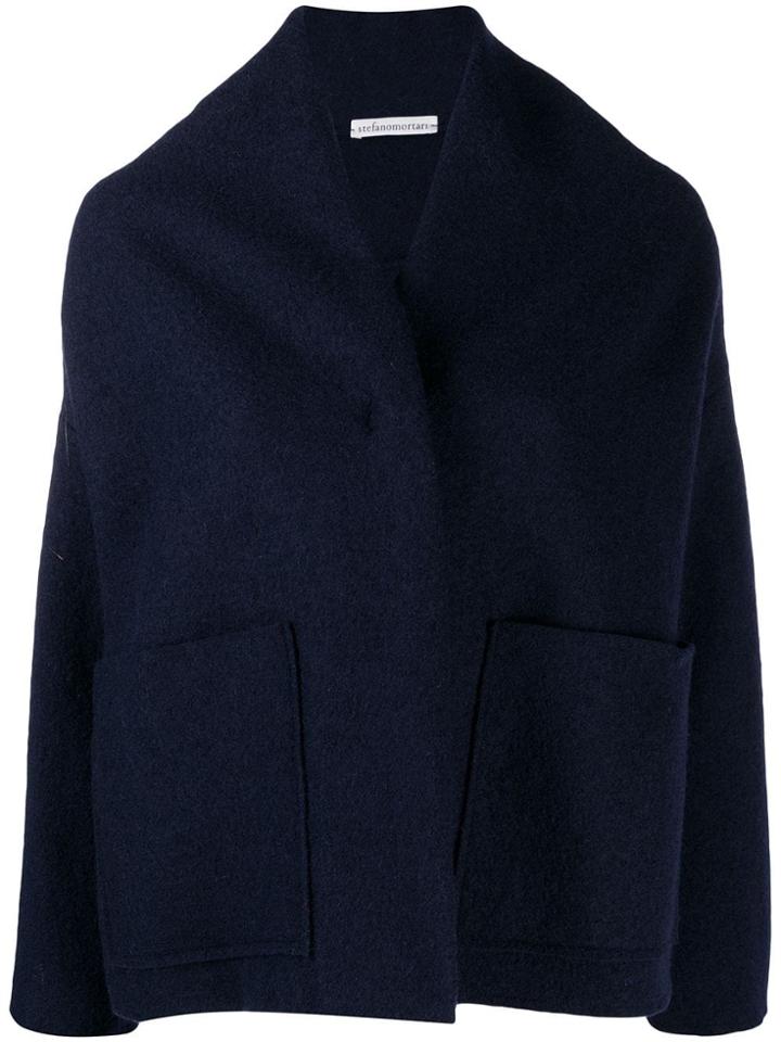 Stefano Mortari Oversized Collarless Jacket - Blue
