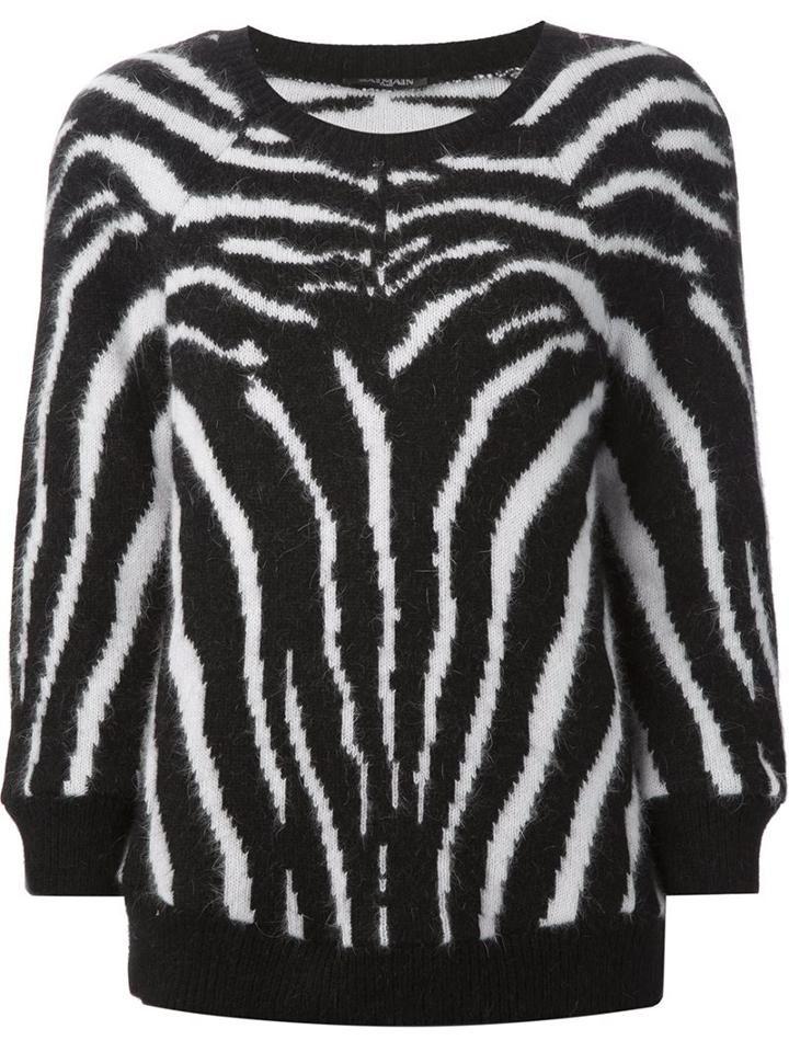 Balmain Zebra Pattern Sweater, Women's, Size: 38, Black, Polyamide/angora