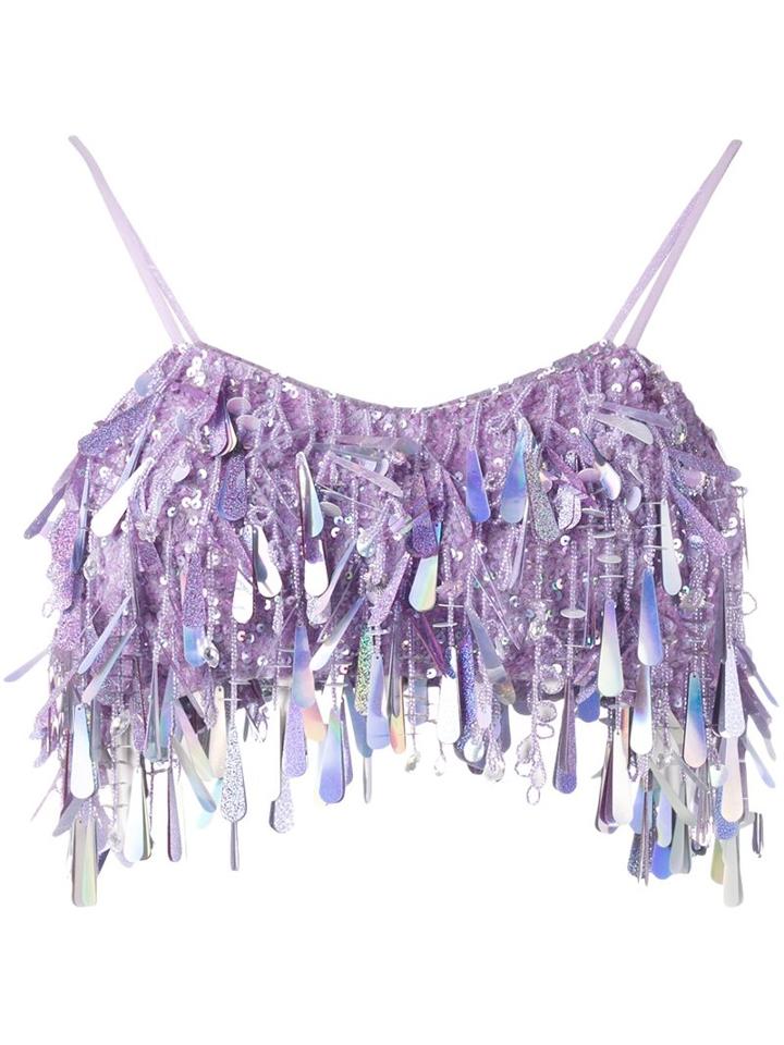 Ashish Sequin Crop Top, Women's, Size: Medium, Pink/purple, Silk/polyester/sequin