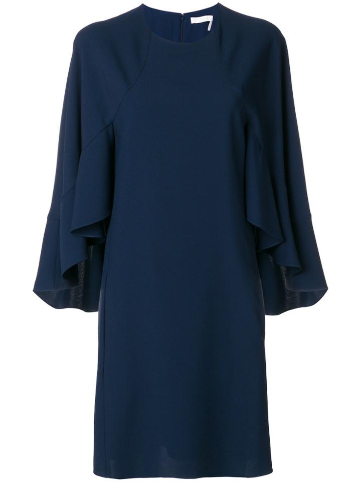 Chloé Ruffle Sleeved Shift Dress - Blue