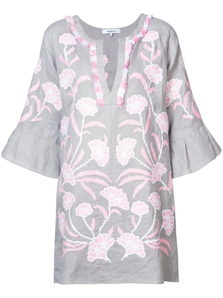 March 11 Floral Embroidered Dress - Grey