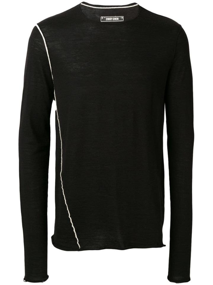 Ziggy Chen Contrast Stirpe Jumper - Black
