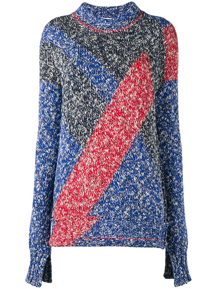 Céline Stripy Chunky Knit Sweater, Women's, Size: Large, Blue, Cotton/polyester