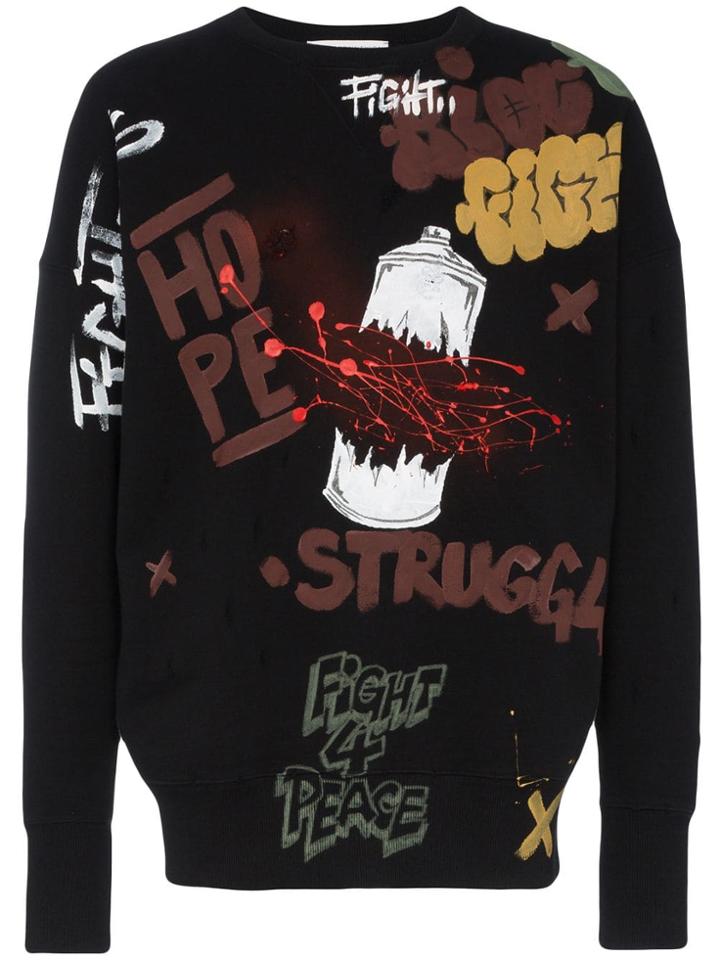 Faith Connexion Tag Logo Crewneck Cotton Sweater - Black