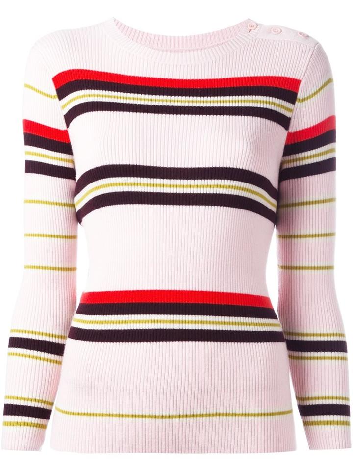 Chinti And Parker Ribbed Striped Sweater, Women's, Size: Small, Pink/purple, Merino