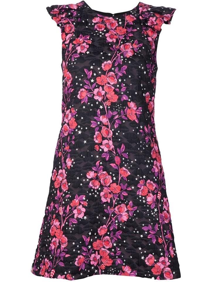 Giamba Floral Print Ruffled Shoulders Dress