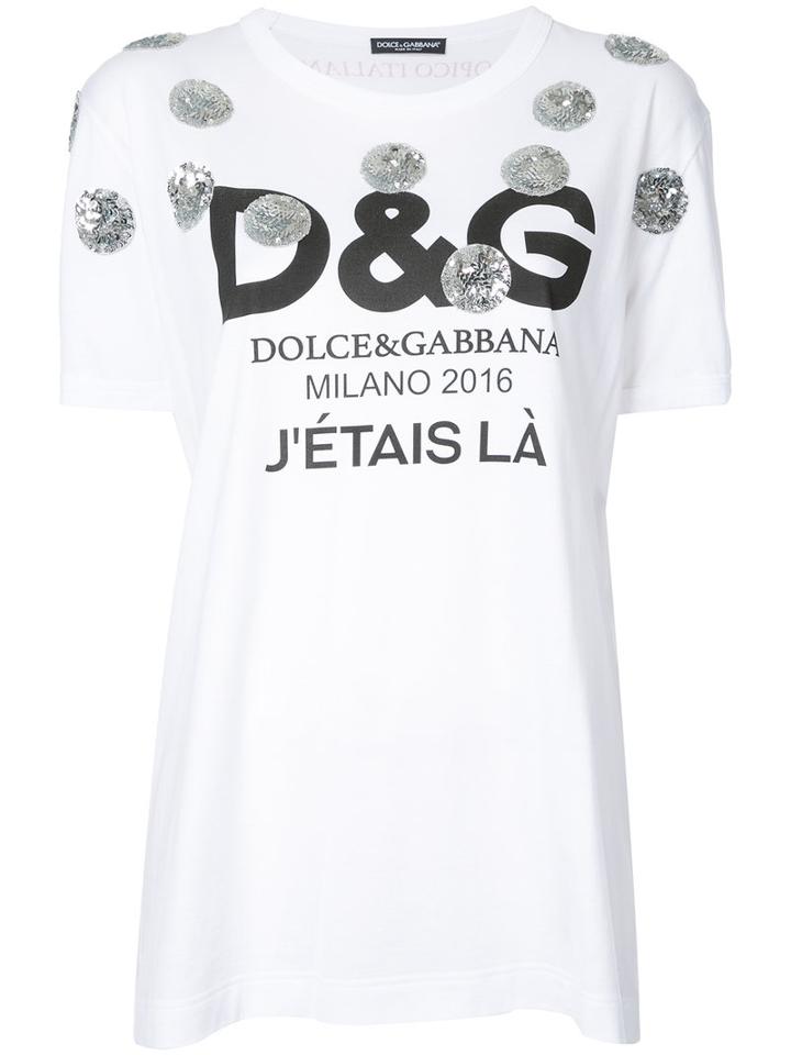 Dolce & Gabbana Sequin Embellished T-shirt, Women's, Size: 44, White, Cotton