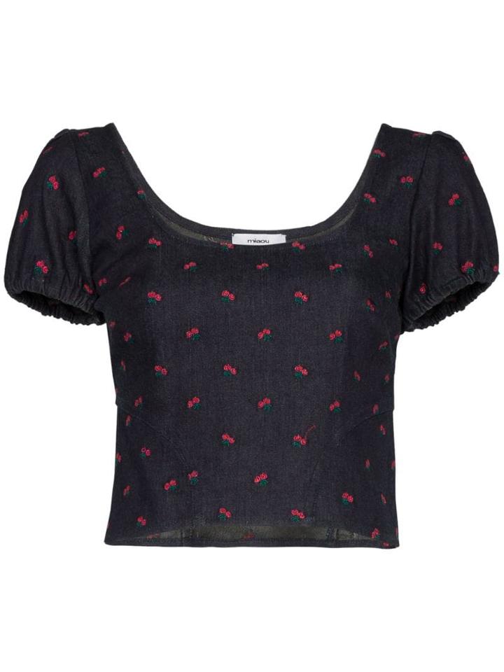 Miaou Kelly Rose Embroidered Cropped Top - Blue