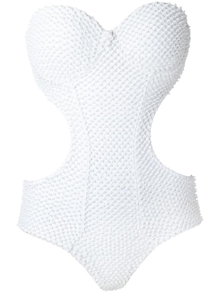 Amir Slama Panelled Swimsuit, Women's, Size: P, White, Elastodiene