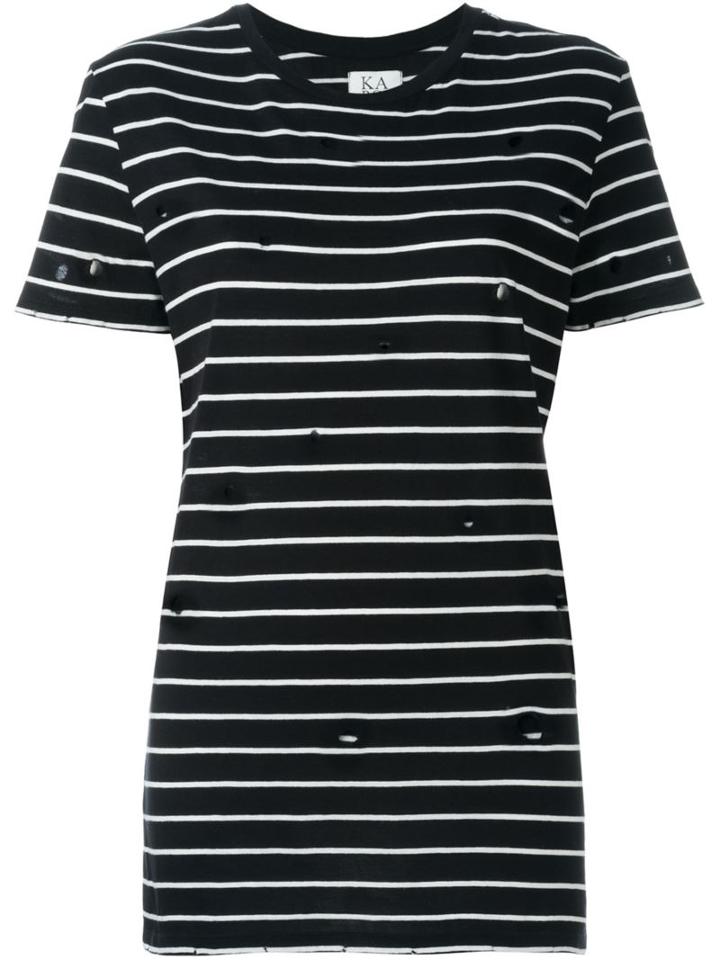 Zoe Karssen Distressed Striped T-shirt, Women's, Size: Small, Black, Cotton