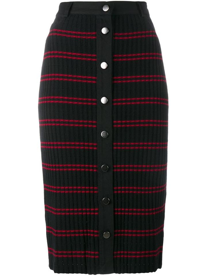 Adam Selman 'conspiracy' Striped Pencil Skirt, Women's, Size: 6, Black, Cotton/polyester/spandex/elastane/wool