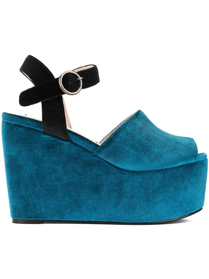 Tu Es Mon Trésor Velour Platform Sandals - Blue