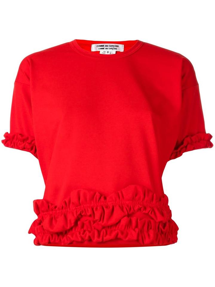 Comme Des Garçons Comme Des Garçons Frill Trimmed T-shirt, Women's, Size: Small, Red, Polyester