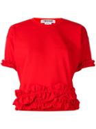 Comme Des Garçons Comme Des Garçons Frill Trimmed T-shirt, Women's, Size: Small, Red, Polyester