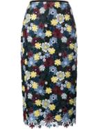 Erdem Embroidered Floral Lace Skirt, Women's, Size: 8, Blue, Polyester/silk
