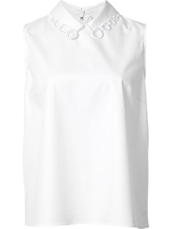 Carven Embroidered Collar Top, Women's, Size: 40, White, Cotton