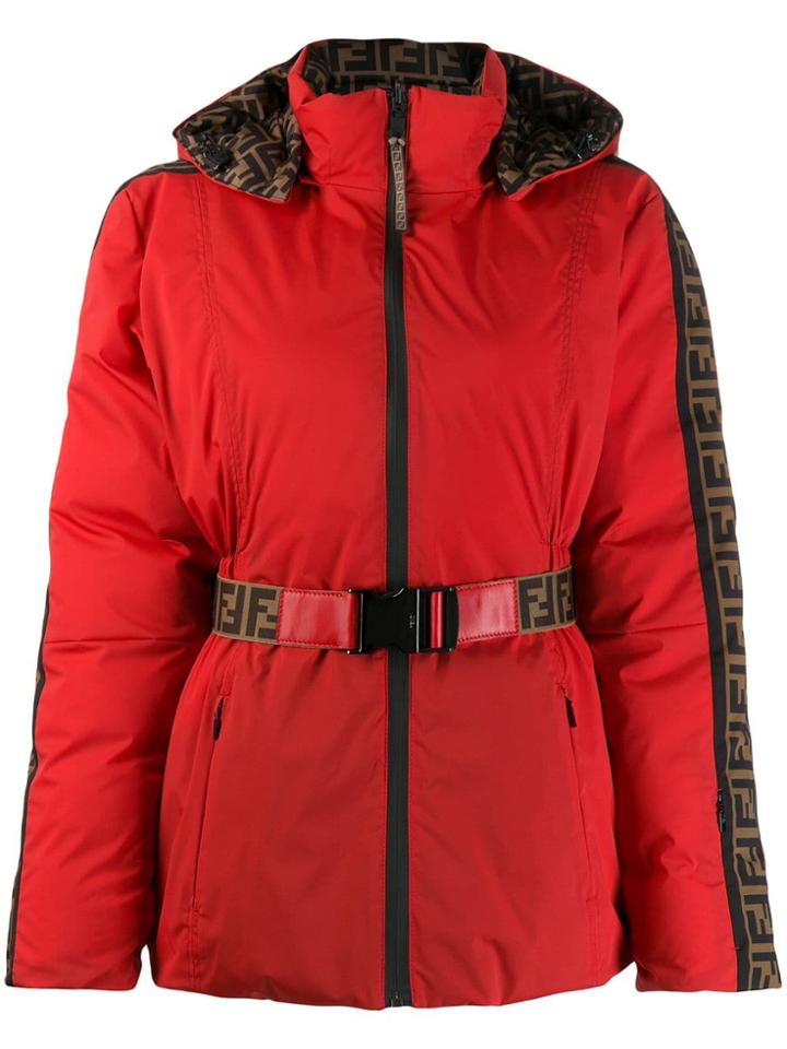 Fendi Quilted Ff Logo Coat - Red