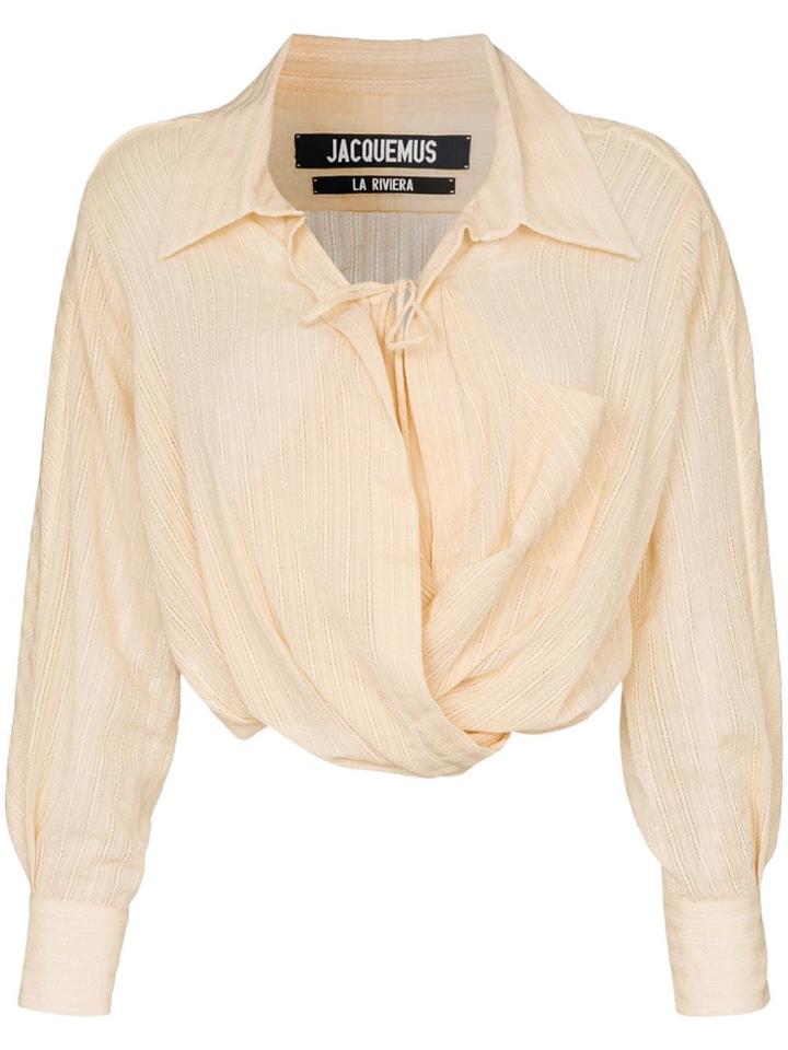 Jacquemus Draped Tie-front Cropped Cotton Shirt - Neutrals