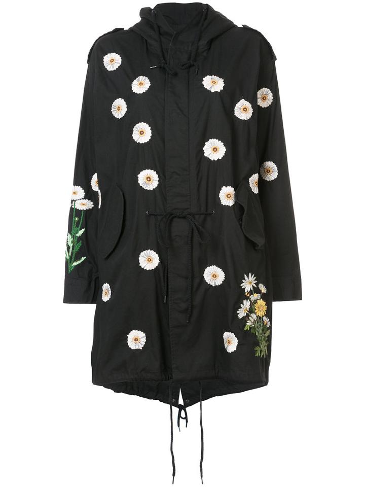Creatures Of The Wind - Daisy Embroidery Hooded Coat - Women - Cotton - One Size, Black, Cotton