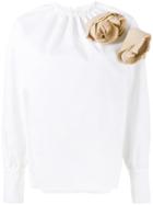 A.w.a.k.e. Rose Applique Blouse, Women's, Size: 38, White, Cotton/polyester/polyurethane
