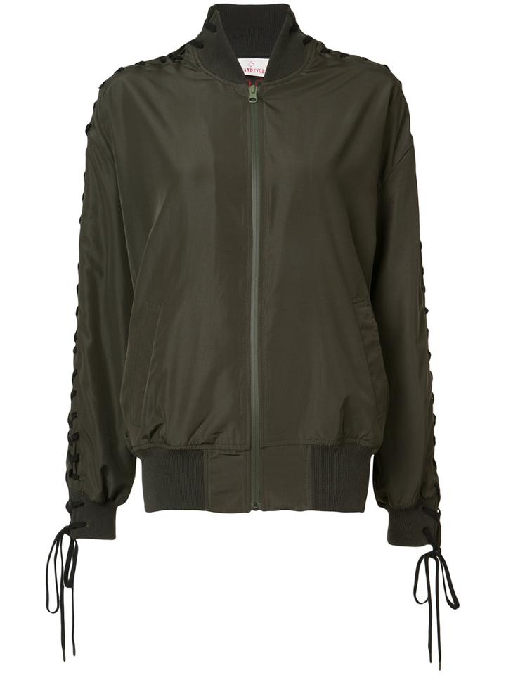 A.f.vandevorst - 'vintage' Lace Up Sleeve Bomber Jacket - Women - Polyester - S, Green, Polyester