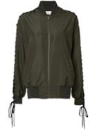 A.f.vandevorst - 'vintage' Lace Up Sleeve Bomber Jacket - Women - Polyester - S, Green, Polyester