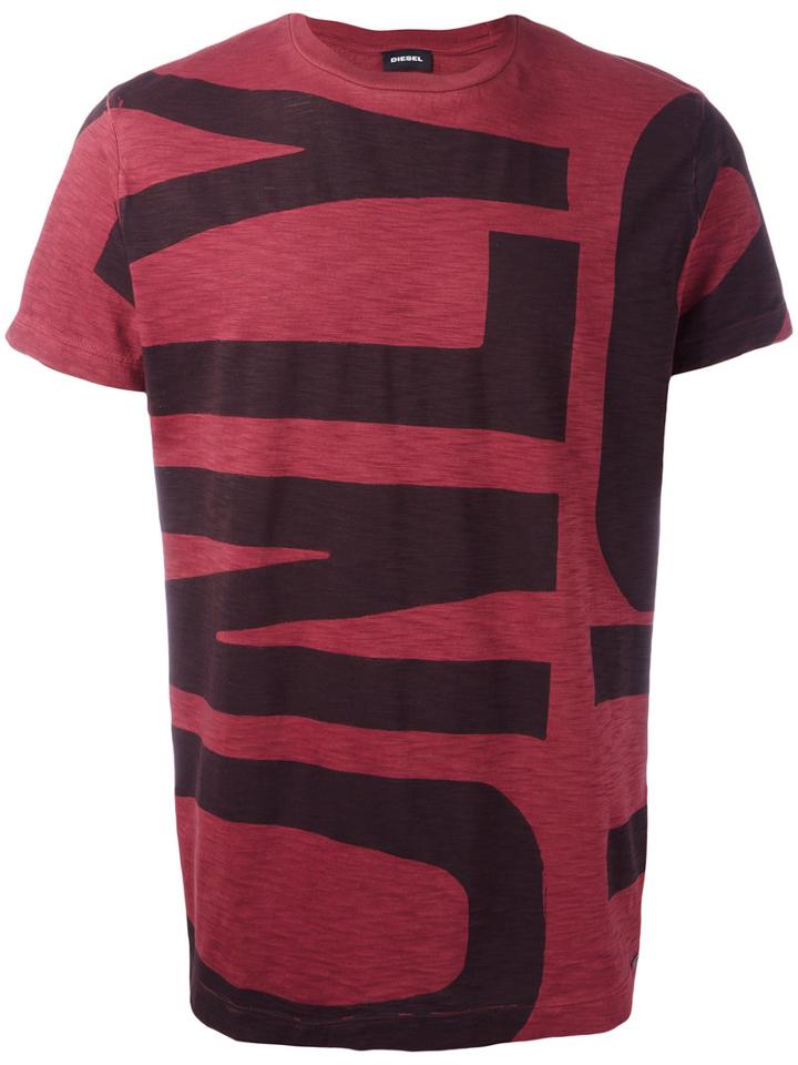 Diesel Printed Slogan T-shirt, Men's, Size: Xl, Red, Cotton
