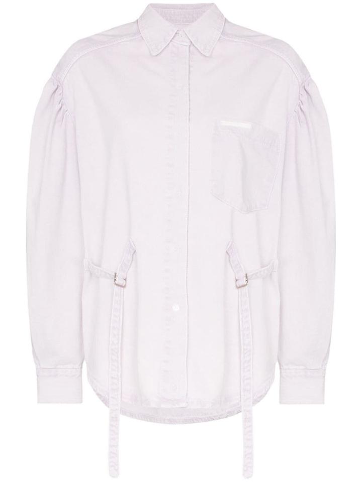 Pushbutton Back Strap Denim Jacket - Purple