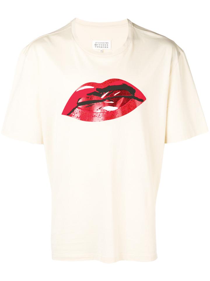 Maison Margiela Metallic Lip Print T-shirt - Yellow & Orange