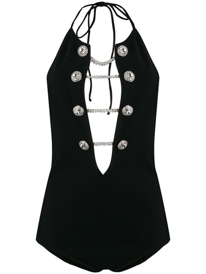 Alessandra Rich Embellished One Piece - Black