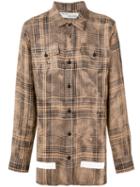 Off-white Plaid Shirt, Men's, Size: Medium, Brown, Linen/flax