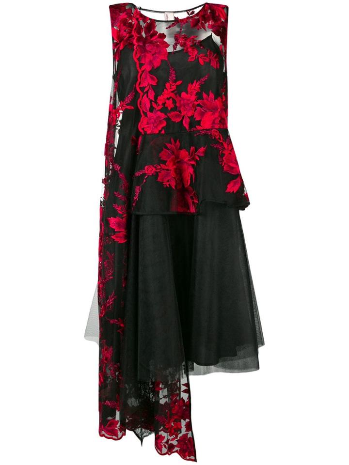 Antonio Marras Sheer Floral Asymmetric Dress - Black