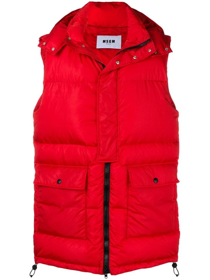 Msgm Long Length Padded Gilet - Red