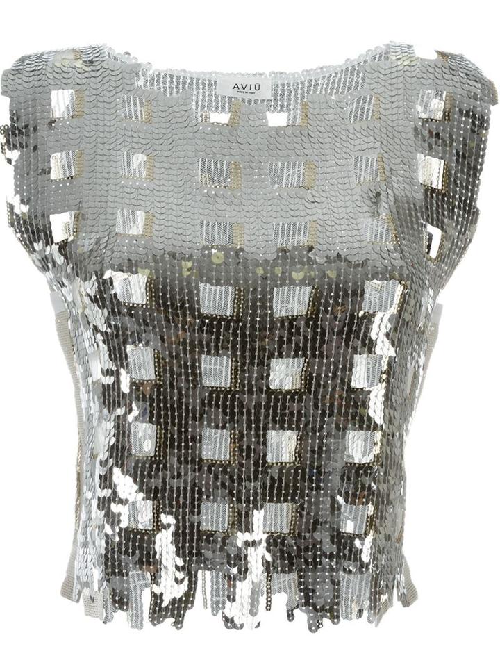 Aviù Sequined Checked Mesh Tank Top