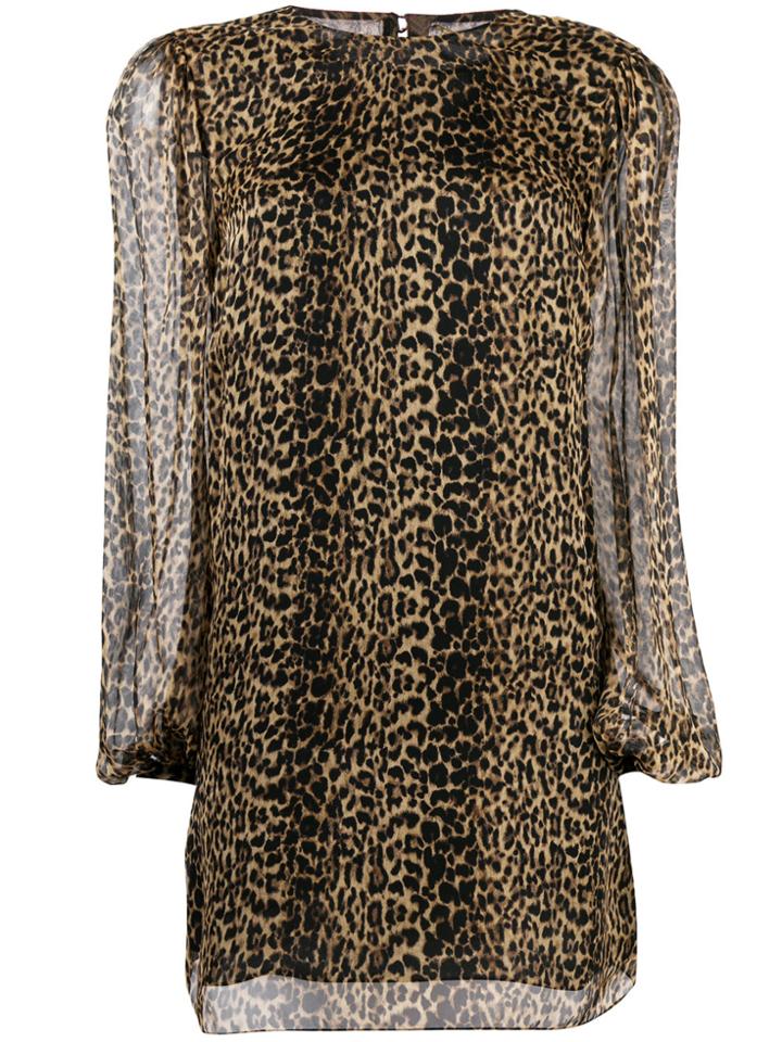 Saint Laurent Leopard Print Shift Dress - Brown