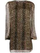 Saint Laurent Leopard Print Shift Dress - Brown