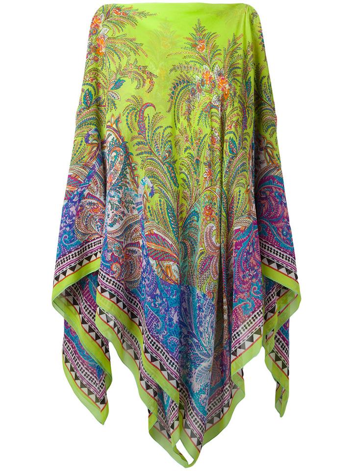 Etro - Botanical Print Poncho - Women - Silk - One Size, Women's, Green, Silk