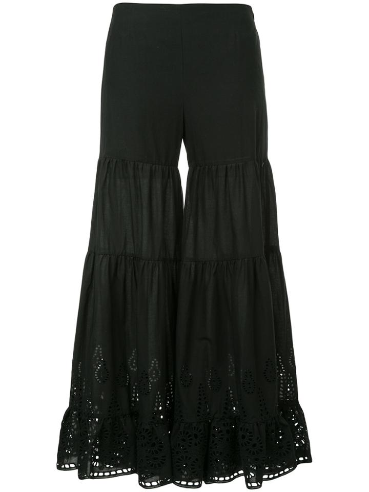 Goen.j Broderie-anglaise Flared Trousers - Black