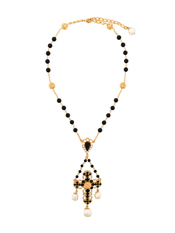 Dolce & Gabbana Beaded Crucifix Necklace - Black