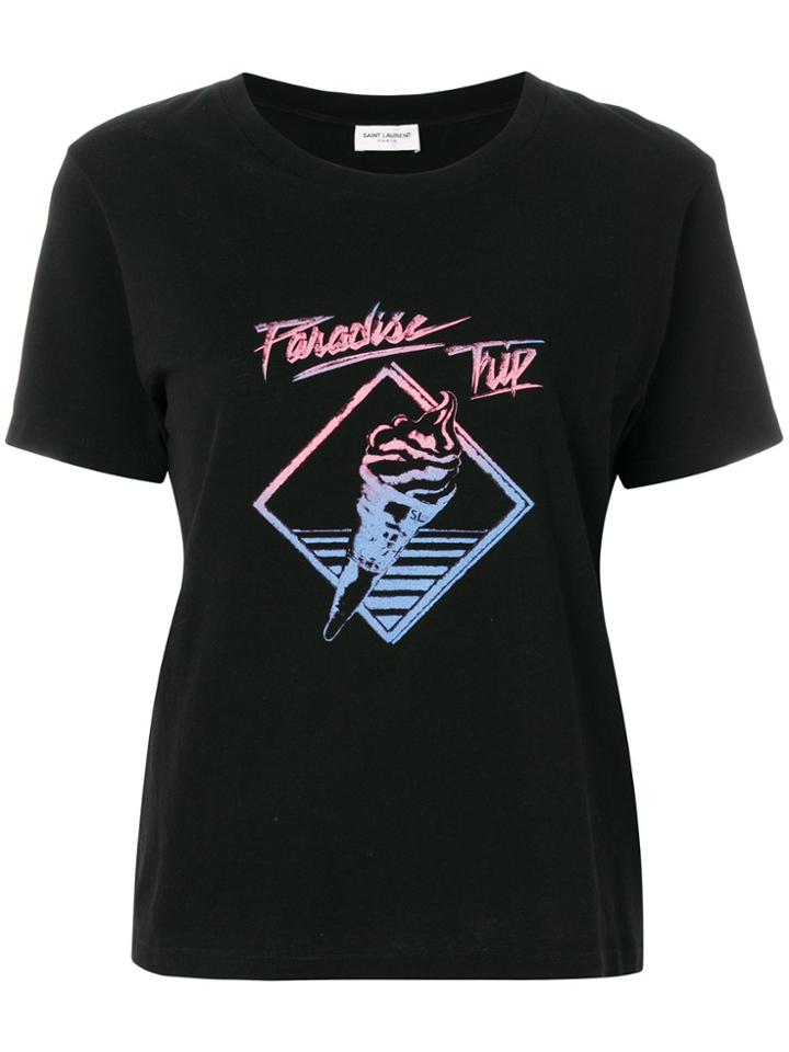 Saint Laurent Paradise Trip Slogan T-shirt - Black