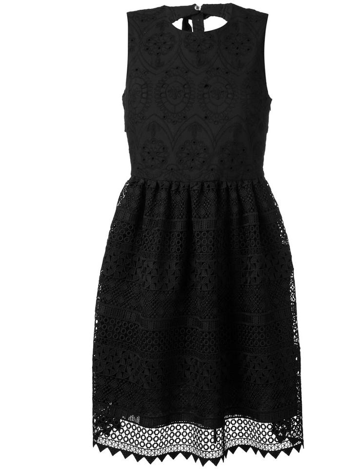 No21 Flared Embroidered Dress, Women's, Size: 40, Black, Cotton/polyester