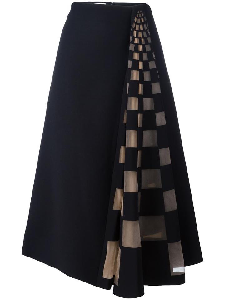 Fendi Tulle Check Insert Skirt, Women's, Size: 38, Black, Wool/silk/polyamide