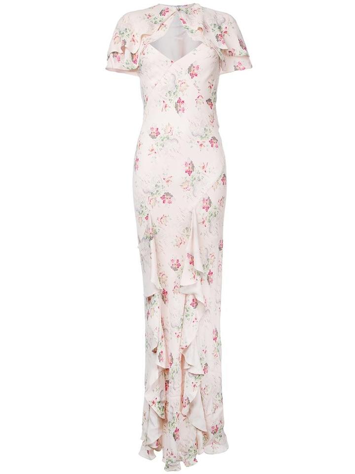 Vilshenko Long Floral Print Dress, Women's, Size: 8, Nude/neutrals, Silk