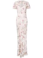 Vilshenko Long Floral Print Dress, Women's, Size: 8, Nude/neutrals, Silk