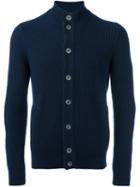 Barba Ribbed High Neck Cardigan, Men's, Size: 50, Blue, Cashmere