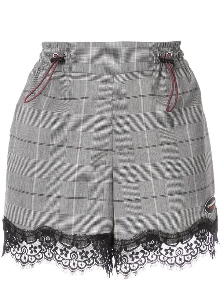 Ground Zero Lace Hem Checked Shorts - Grey