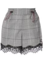 Ground Zero Lace Hem Checked Shorts - Grey